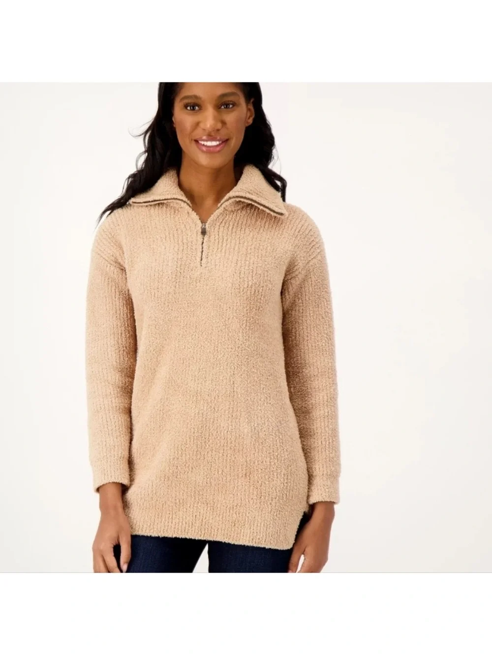Barefoot Dreams CozyChic Fuzzy Half Zip Tunic Sweater Size XS